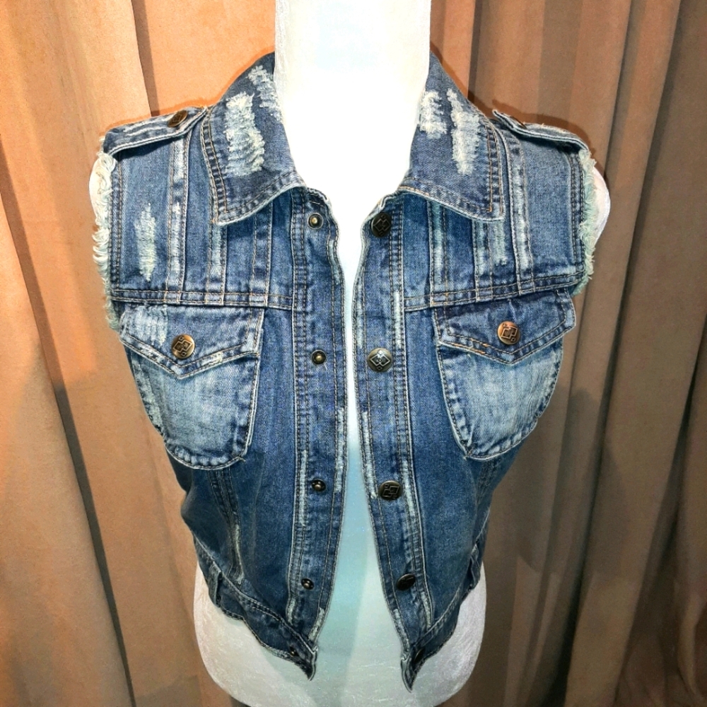 Free People distressed denim vest